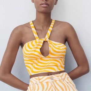 Zara orange and white crop top